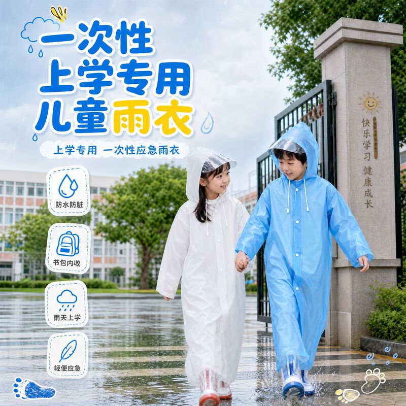 Children's Raincoat, Portable, Disposable, Thickened, Full-Body Rain Protection, Suitable for Kindergarten Boys and Girls, Specifically for Primary School Students
