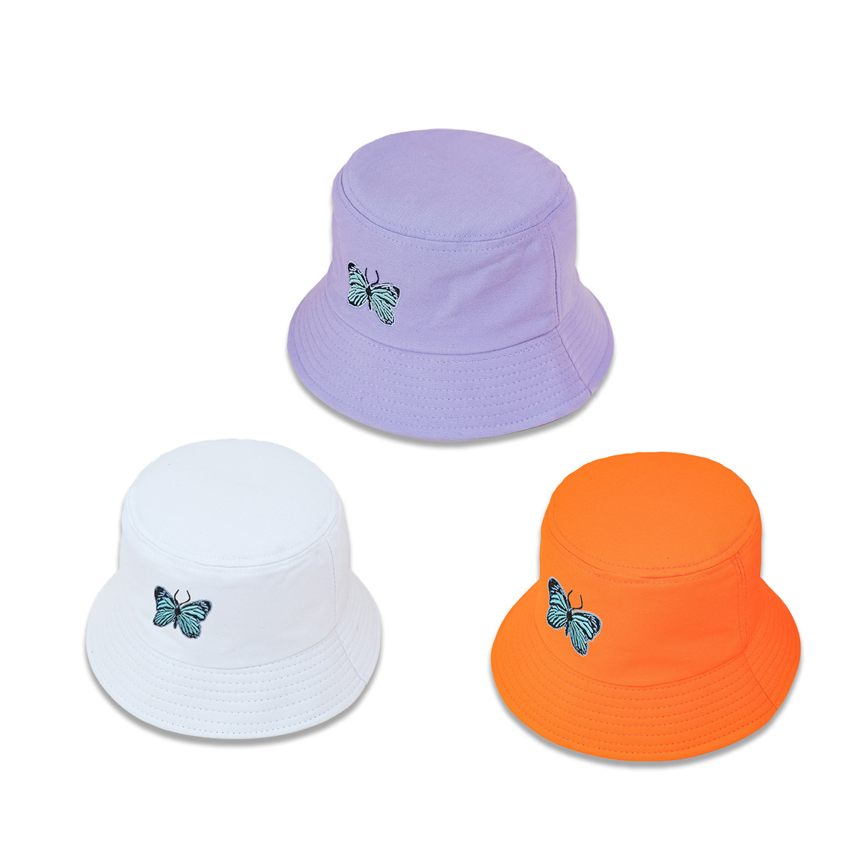 Nuevo sombrero de pescador de mariposa azul bordado simple todo partido sombrero de mujer de ala ancha cara de aspecto pequeño sombrero de lavabo de moda estilo coreano sombrero para el sol