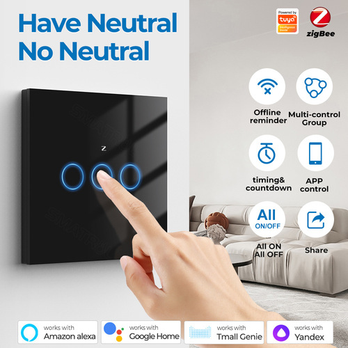 Tuya smart zigbee wall touch switch light single zero fire universal wireless remote control APP voice timing