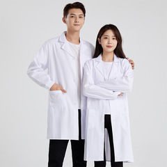 Cotton White Lab Coat Long-Sleeved Food Worker Uniform for Men and Women Doctors and Nurses Workwear Short-Sleeved Bulk Printing