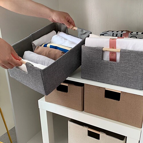 Wooden handle household fabric desktop storage box folding portable student book storage basket living room entrance storage box