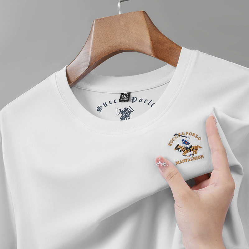 Pure Cotton Authentic Paul Big Brand Summer Round Neck Short-Sleeved Men's T-Shirt Youth Loose Casual Pure Color T-Shirt for Men