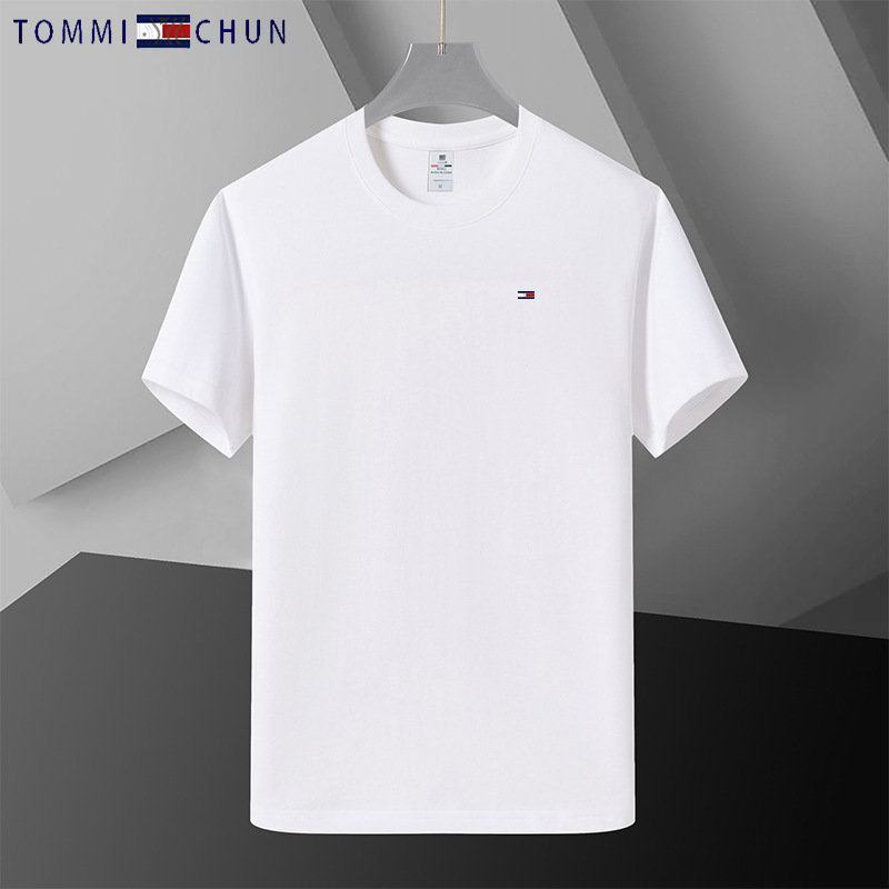 American Tommy Solid Color Men's Short-Sleeved T-Shirt Spring and Summer Round Neck Versatile Top High-Quality Breathable T-Shirt for Men American Tommy Solid Color Men's Short-Sleeved T-Shirt Spring and Summer Round Neck Versatile Top High-Quality Breathable T-Shirt for Men
