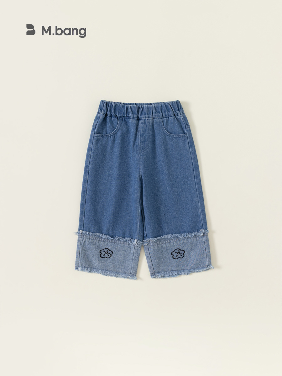 Jeans de pierna recta para niñas Youbao, ropa exterior elegante para otoño, pantalones anchos con bordado floral para niñas pequeñas.