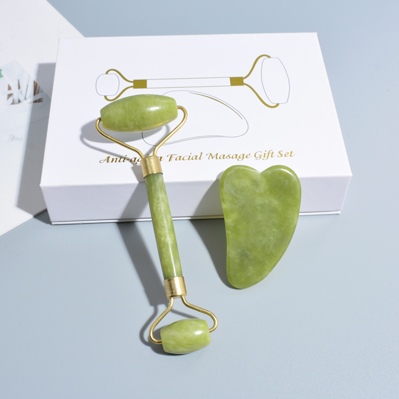 Espina cabeza de doble cabeza facial Jade masajeador belleza cuerpo masaje palo belleza contenedor cuerno tablero raspado placa traje
