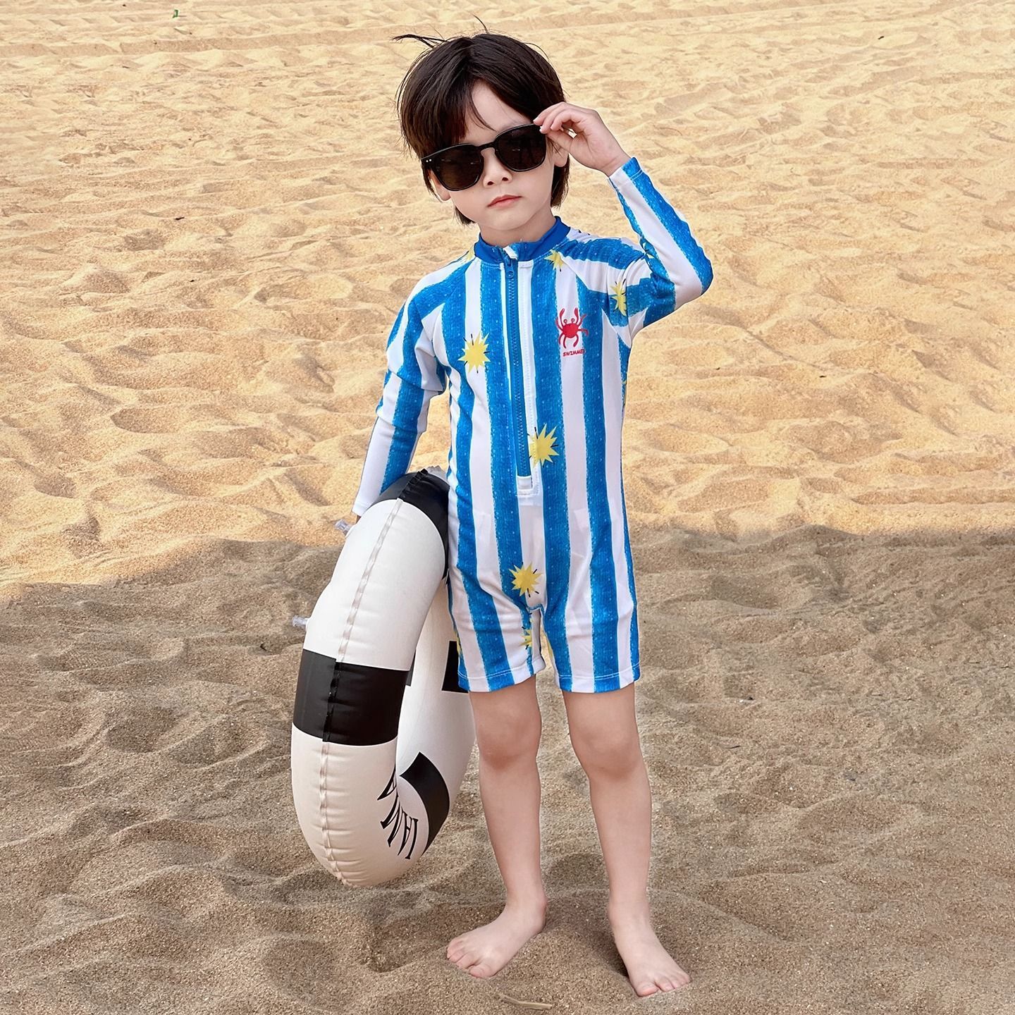 아기 소년 원피스 수영복 만화 프린트 여름 새로운 해변 놀이 필수 스포츠 및 레저 휴가 스타일 수영복