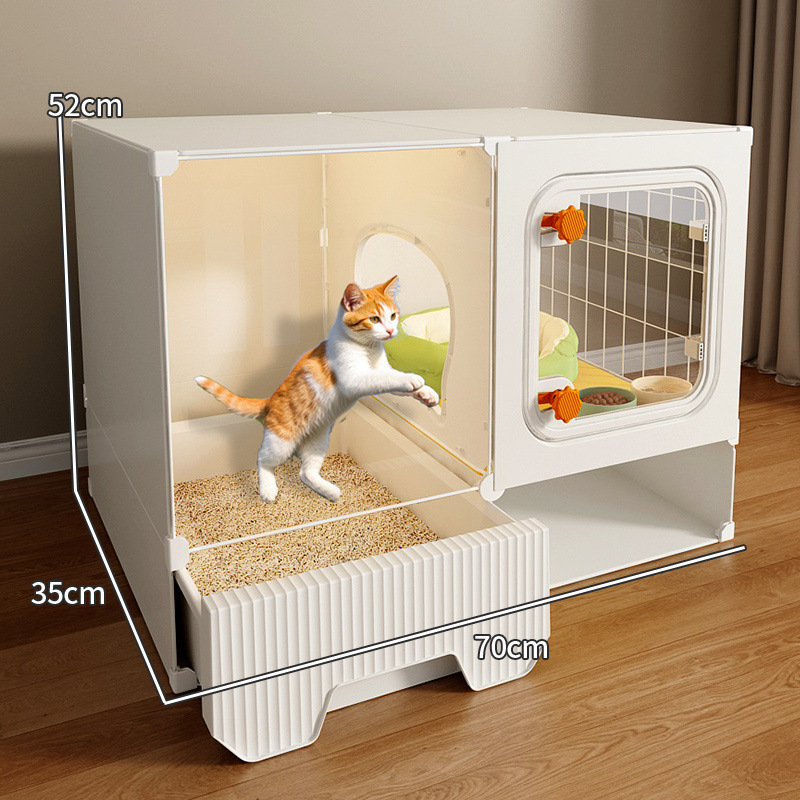 猫ケージ、広いフリースペース、1部屋、1リビングルーム、1バスルーム、猫の巣とトイレが一体化した家庭用屋内ヴィラ、敷地面積を占有しない|undefined