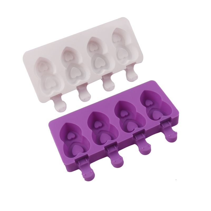 Hornear molde de helado de bricolaje 4 piezas doble amor paleta de silicona molde chocolate helado molde de helado