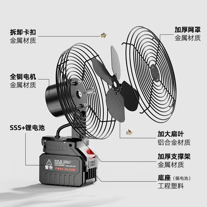 【Source Factory】Outdoor Lithium Battery Powerful Fan for Fishing, Dormitory, and Stall Cooling - Portable Fan