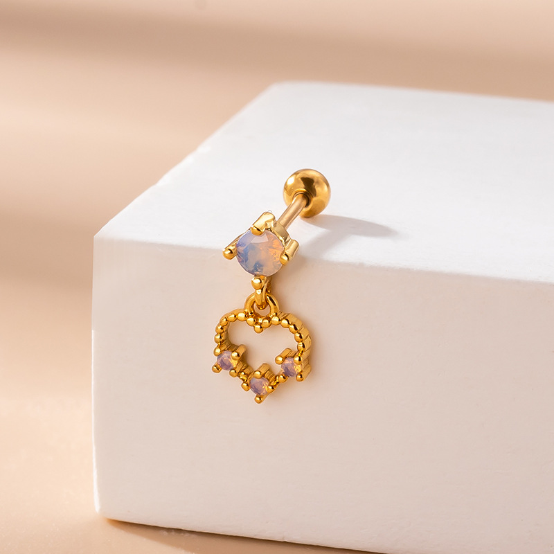 Fashion Heart Shape Stainless Steel Ear Studs Inlaid Zircon Stainless Steel Earrings 1 Piece