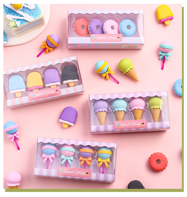 Cartoon Style Style Creative Simulation Student Cute Dessert Shape Ice Cream Box Eraser