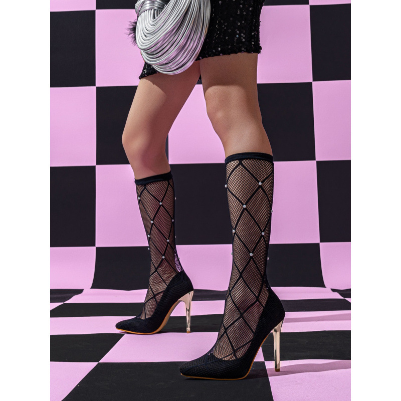 Foreign Trade Summer Simple Black Dot Diamond Elastic Breathable Sexy Sexy Outdoor Fashion High-Heeled Shoes Stockings Women's Shoes Foreign Trade Summer Simple Black Dot Diamond Elastic Breathable Sexy Sexy Outdoor Fashion High-Heeled Shoes Stockings Women's Shoes