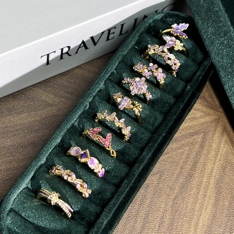 7g Weight Open Rings Classification Adjustable Ring Size 1 Piece Quantity Holiday, Tea Party Occasion Copper Material Flower, Butterfly Pattern All Seasons Season Women's Gender Enamel Design Classic Style, Shiny Style Wholesale Jewelry Classic Style Shiny Flower Butterfly Copper Enamel Open Rings 5