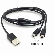 USB转2个MINI充电数据线 1米长 一拖二MINI 5PIN充电线二合一