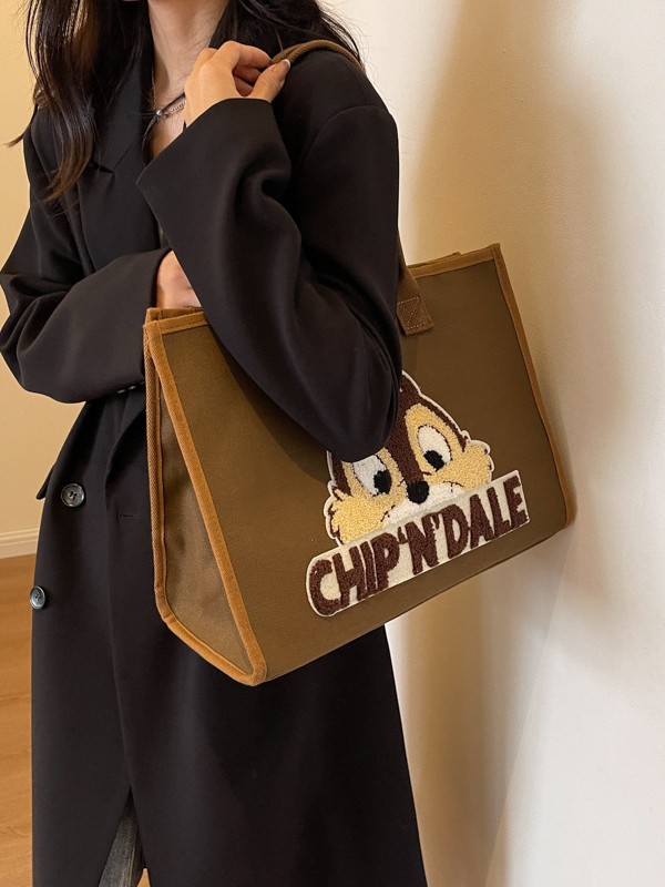 Bolsa de lona de gran capacidad para mujeres 2025 nuevo estilo urbano minimalista de moda de dibujos animados portátil de hombro para viajar bolsa