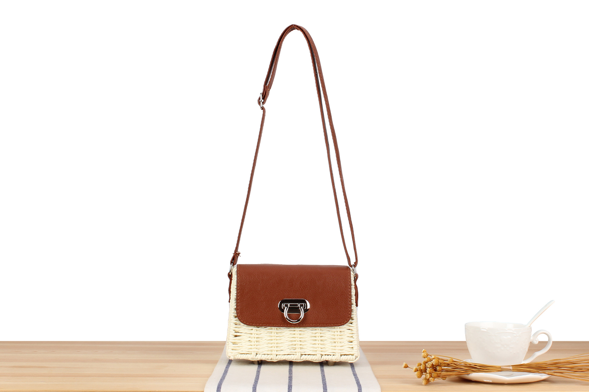 Women's Small Paper String Color Block Vacation Beach Weave Lock Clasp Straw Bag display picture 6
