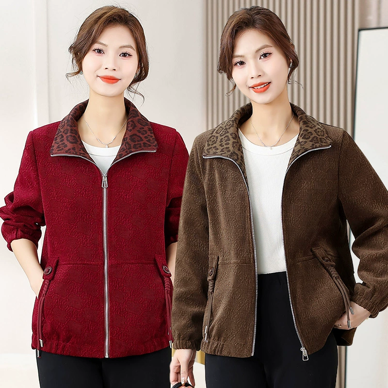 Новая осенняя вельветовая куртка для женщин среднего и пожилого возраста, стильная повседневная куртка для мамы, одежда для бабушки