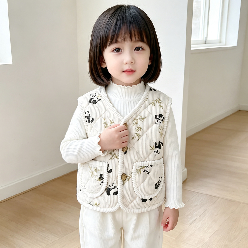 Autumn and winter warm children's vest, quilted inner layer, thick cardigan, children's vest.
