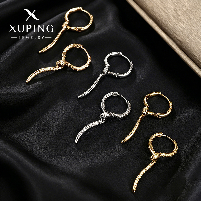 Xuping joyería europea y americana retro personalizada serpiente Cruz que rodea flexible en forma de serpiente pendientes de moda temperamento frío