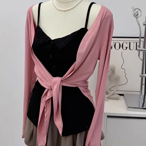 Minority New Style Multi-wear Folded Corner Waistline Long Strap Tie Ballet Dress Two-piece Set for Women 