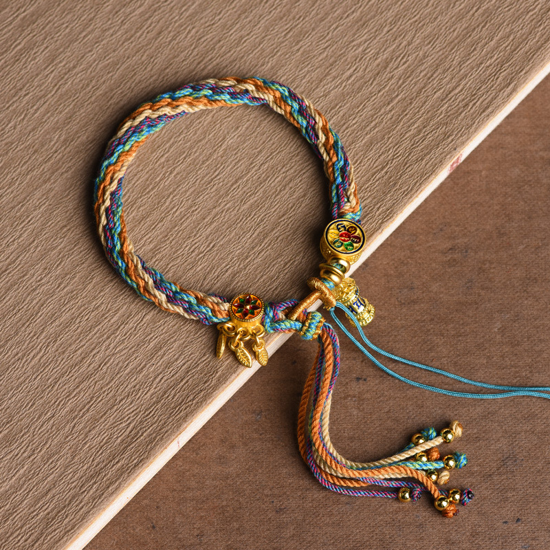 Mano tejida estilo Xizango mano cuerda zachilam mano cuerda verde madre cinco maestro thangka pulsera Xizanga mano cuerda regalo femenino