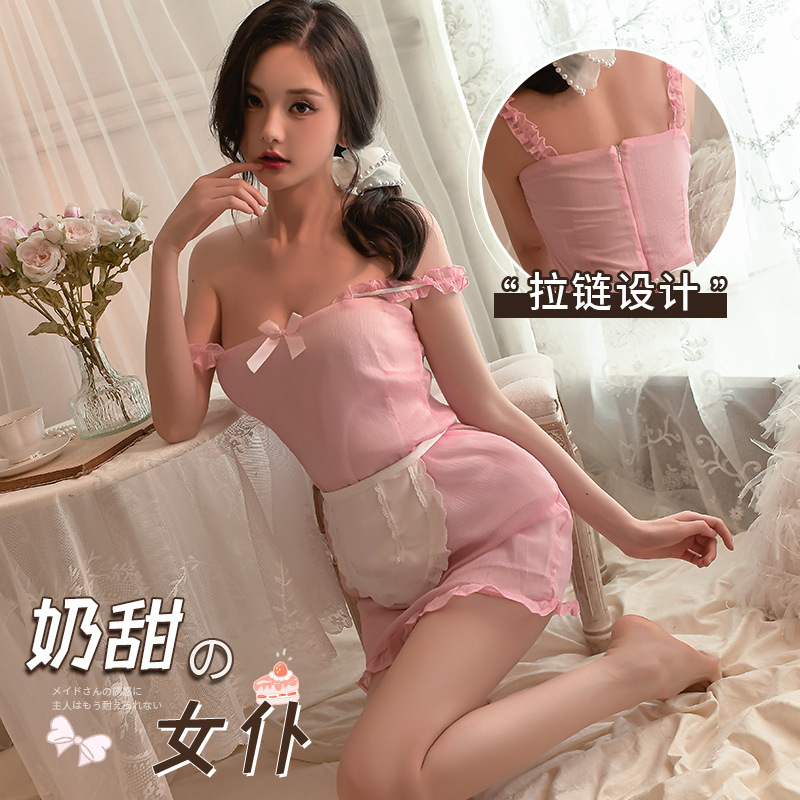 Lencería erótica, sirvienta inocente, puede ser un juego de roles, tentación sexy, perspectiva, vestido de honda para niña, traje, cabello