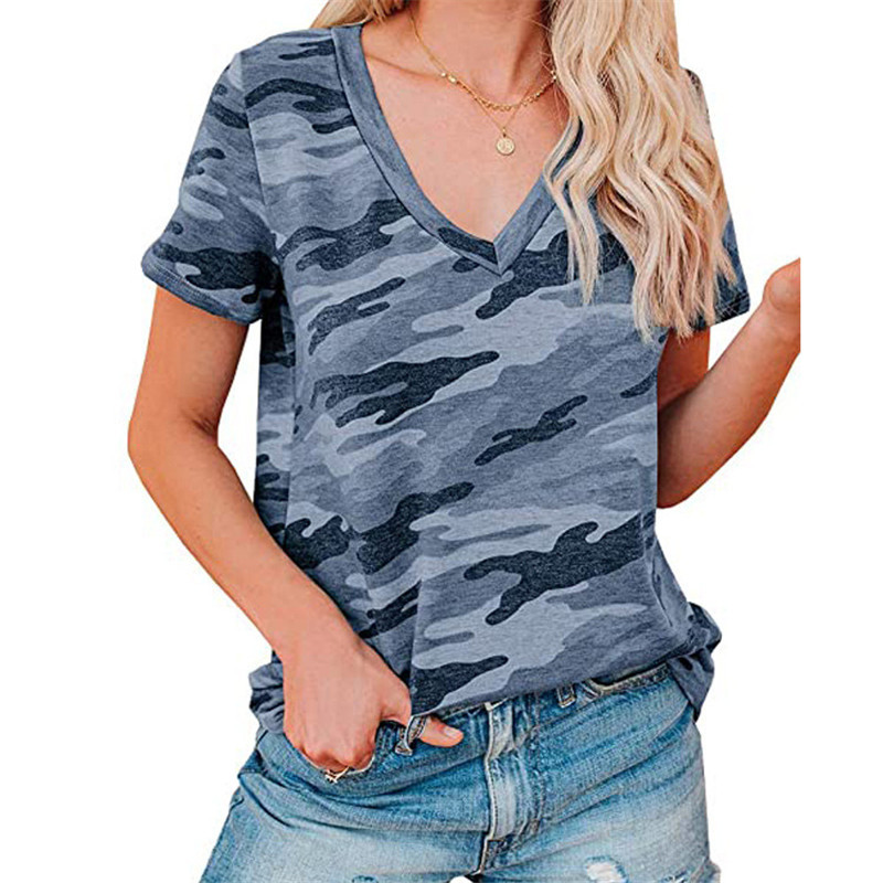 Short-Sleeved Printed V-Neck T-Shirt NSYHY107495