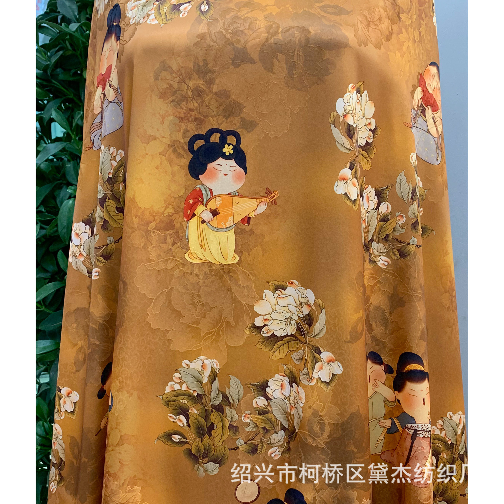 Peonía jacquard satin pequeño Tang tela impresa nueva ropa infantil china vestido de té tela colgante
