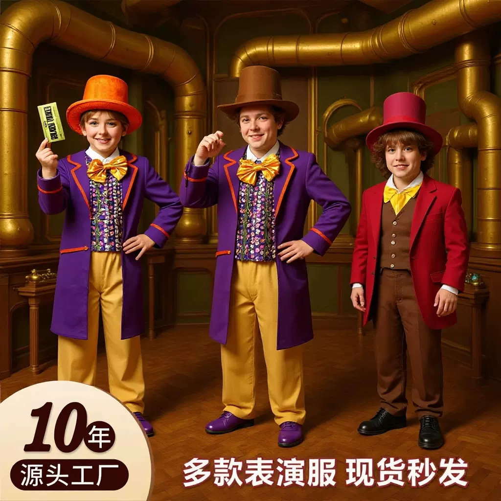 万圣节儿童演出服一件代发查理巧克力工厂威利旺卡cos服装表演服
