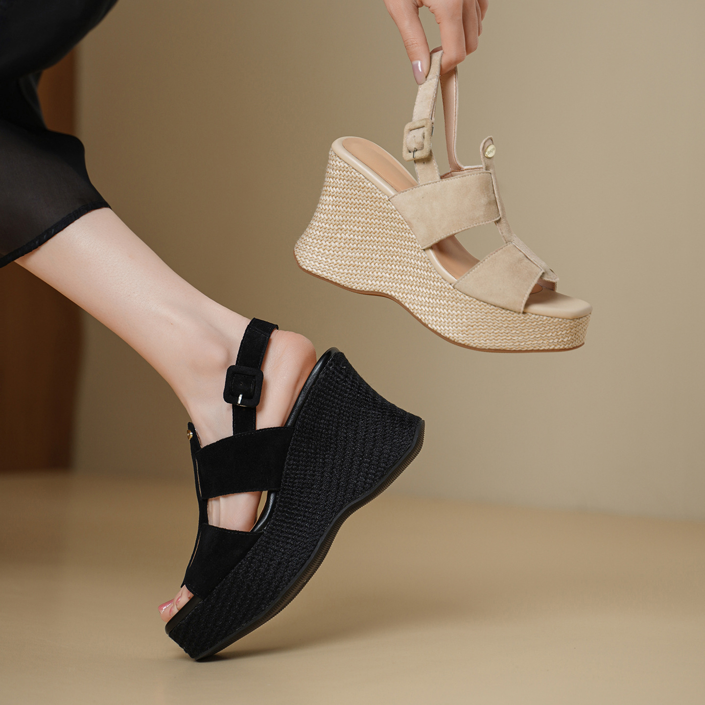Sandal cao gót nữ hở mũi đế xuồng gót 10 cm quai ngang một khóa — màu đen, màu mơ