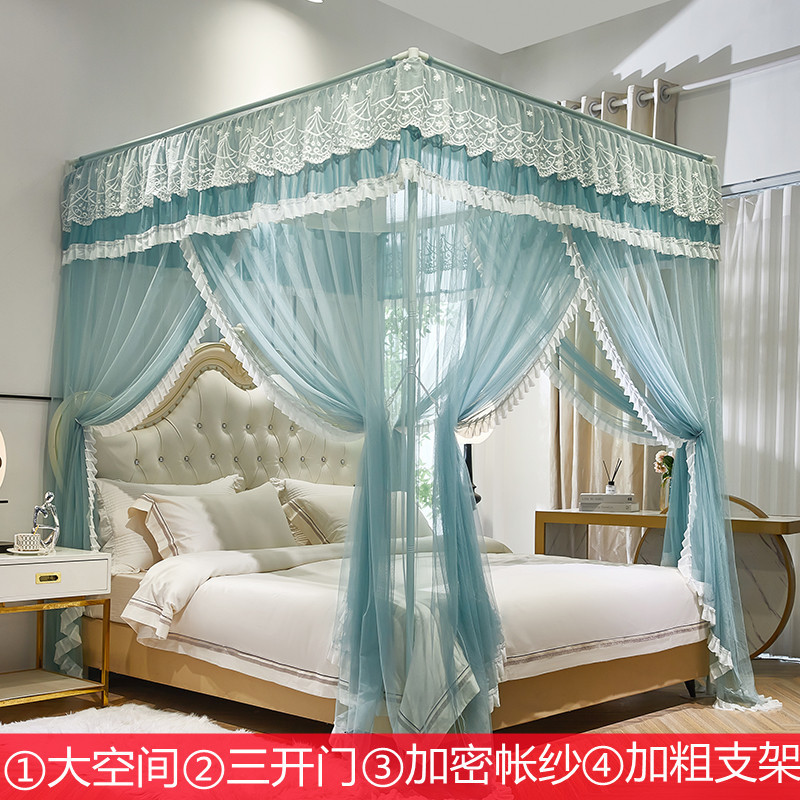 Palace-Style Floor-Standing Mosquito Net for Home Use, Three-Door 2024 New Model, Princess Style, Thickened and Densely Woven Net, Reinforced Frame Pattern Net