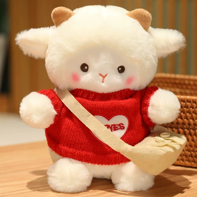 Oyuncaq yastıqlar Little Sheep Pillow Rag Doll - red-love-sweater-khaki-bag-21cm