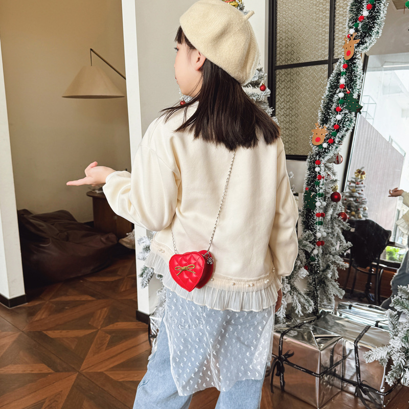 2025 nuevo bolso para niños love bowknot mini bolso de hombro para bebé hilo de bordar rombo bolso de mensajero de cadena para niñas