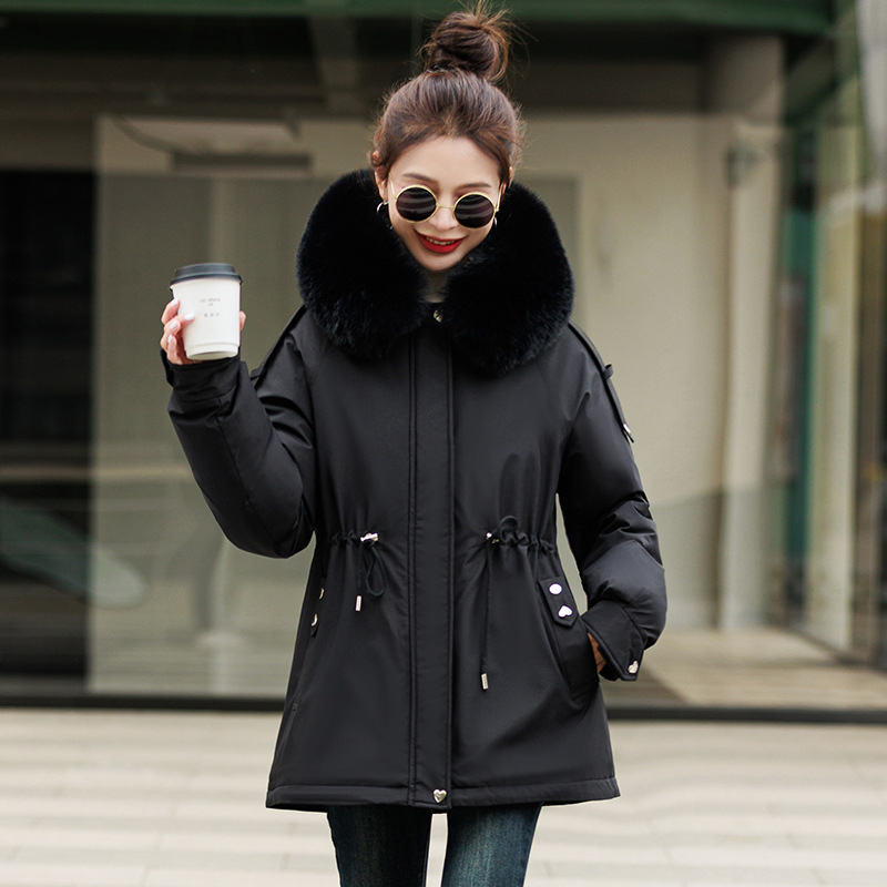 Invierno de 2025 nuevo estilo para mujeres más gruesa chaqueta de algodón coreana, chaqueta de algodón delgada y ropa de algodón de cuello de pelusa