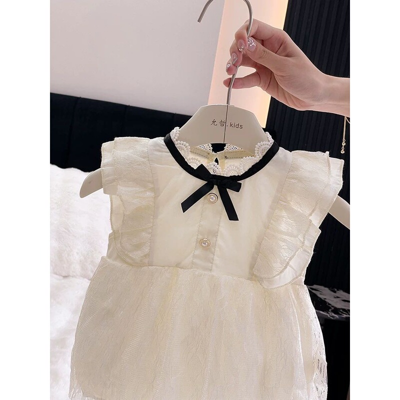 高定丨婴儿衣服小香风夏装哈衣裙女宝宝满月百天蕾丝公主裙|undefined