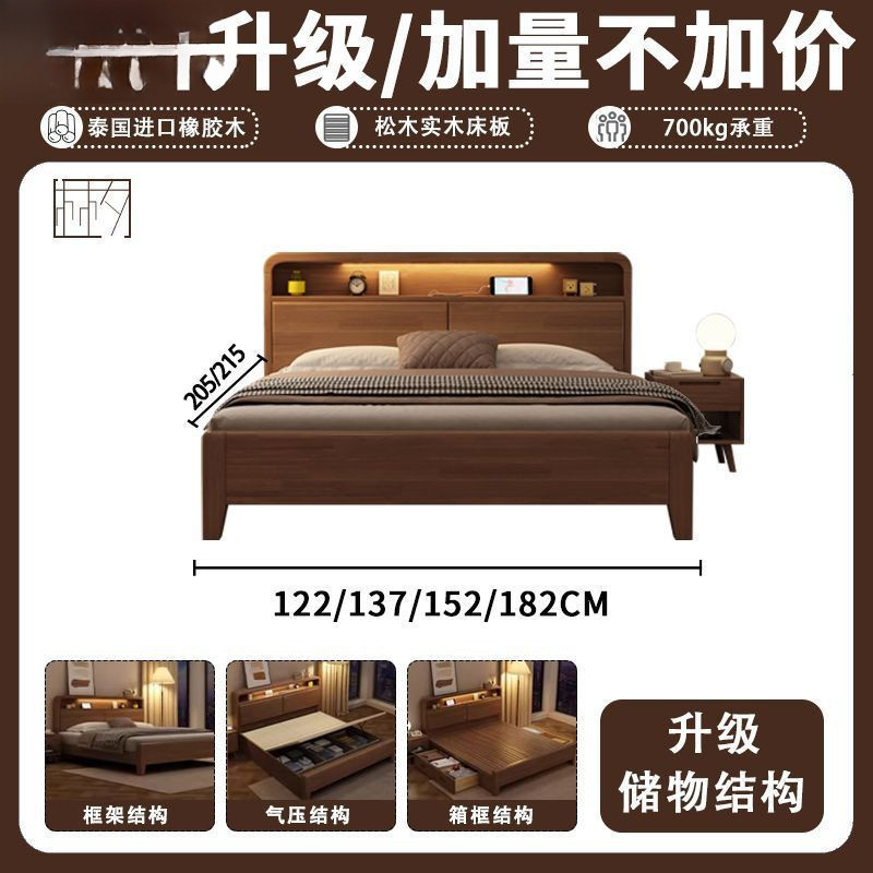 实木床胡桃1.8米1.5m双人床主卧经济婚床1.35米1.2儿童实木简约床|undefined