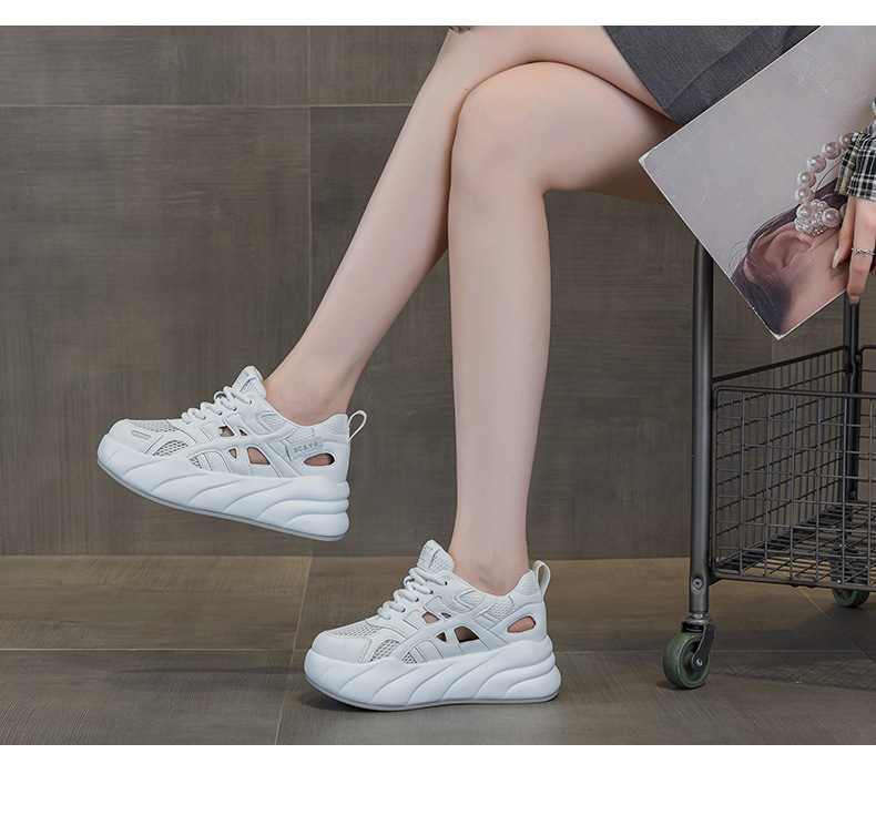 Giày sneaker nữ đế dày tăng chiều cao, phong cách thể thao thời trang, thiết kế đục lỗ thoáng khí mùa hè — M2896 màu trắng, M2896 màu xanh lam chi tiết 12