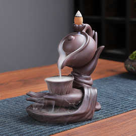 跨境热卖紫砂倒流香炉福临门檀香沉香薰炉 陶瓷香炉家居室内摆件