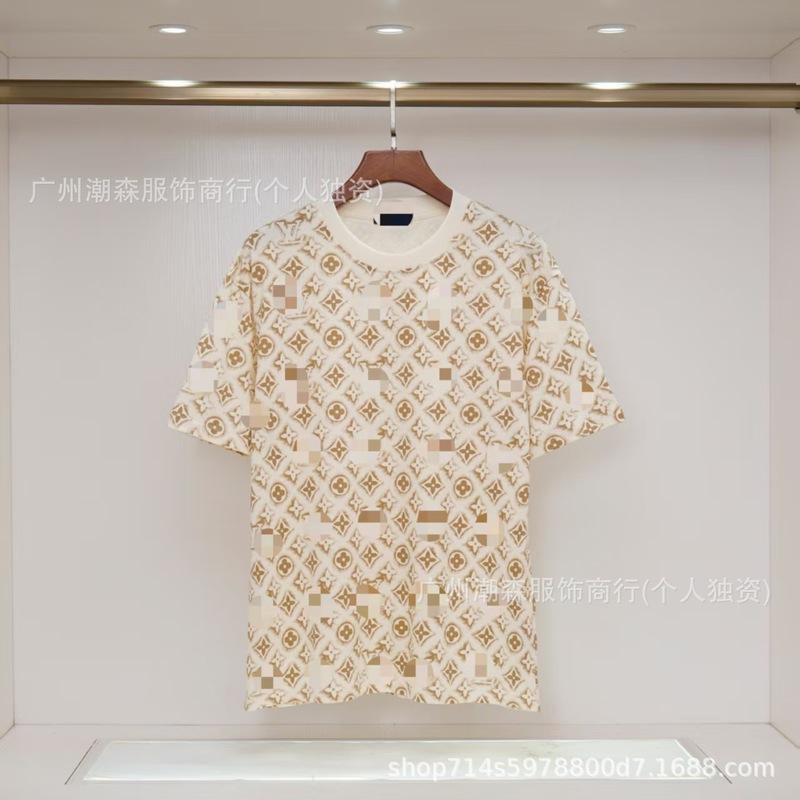 现货跨境奢潮驴家高品质L满印字母短袖外贸经典款圆领男女宽松T恤|undefined