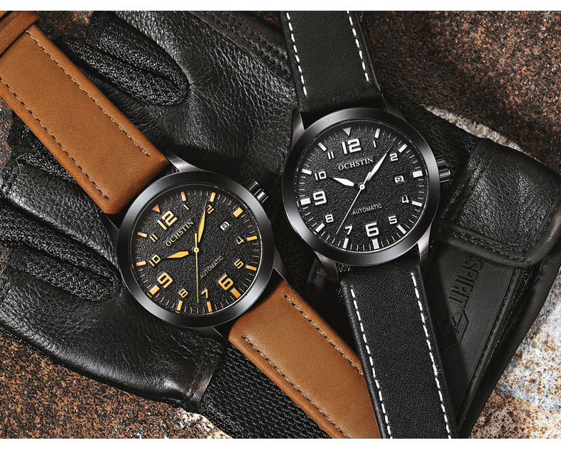 New Watch Authentic OCHSTIN Popular Vintage Leather Fully Automatic Mechanical Watch Trend Casual Business Watch Men's_voghion.com