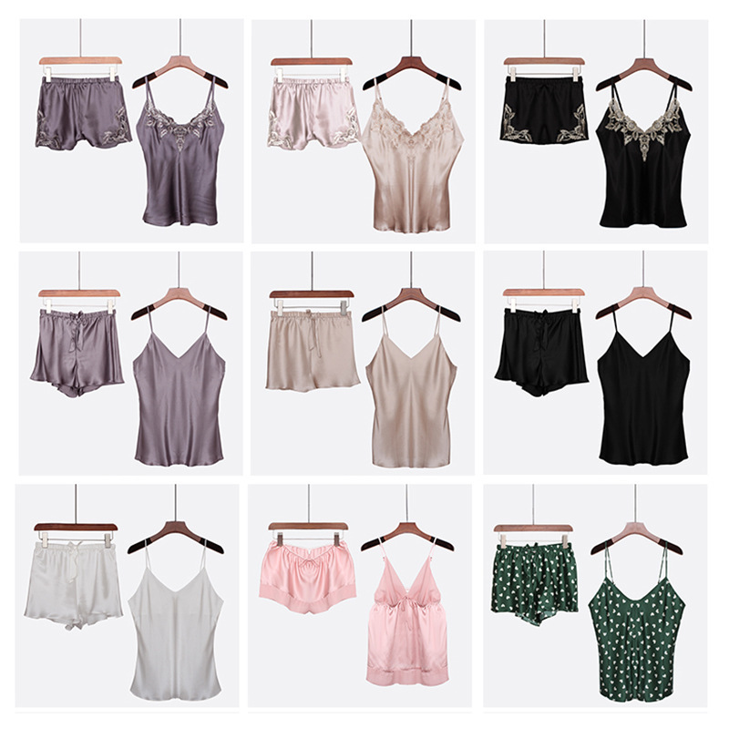 Chubby Girl plus size silk pajamas women's summer lace simple suspender shorts two-piece mulberry silk Korean style home wear Chubby Girl plus size silk pajamas women's summer lace simple suspender shorts two-piece mulberry silk Korean style home wear