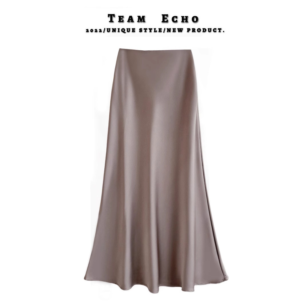 High Waist Slimming Mid-Length Satin Acetic Acid Silk Skirt Spring and Summer 2024 New Hip Fishtail A- Line Long Skirt