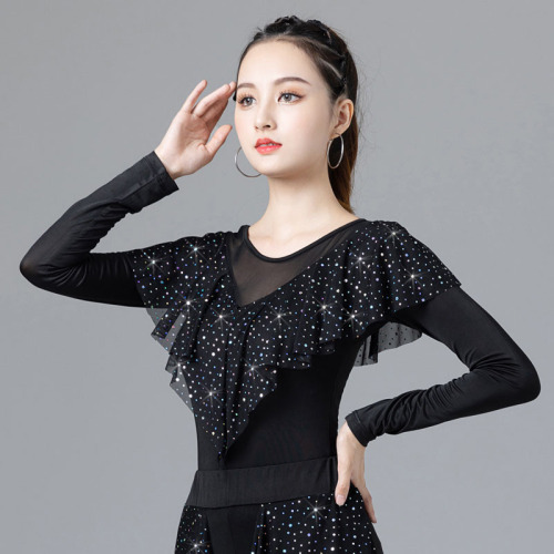 Modern dance tops for women, new fashionable mesh dance clothes, dance practice clothes, square dance clothes, national standard dance, Latin dance