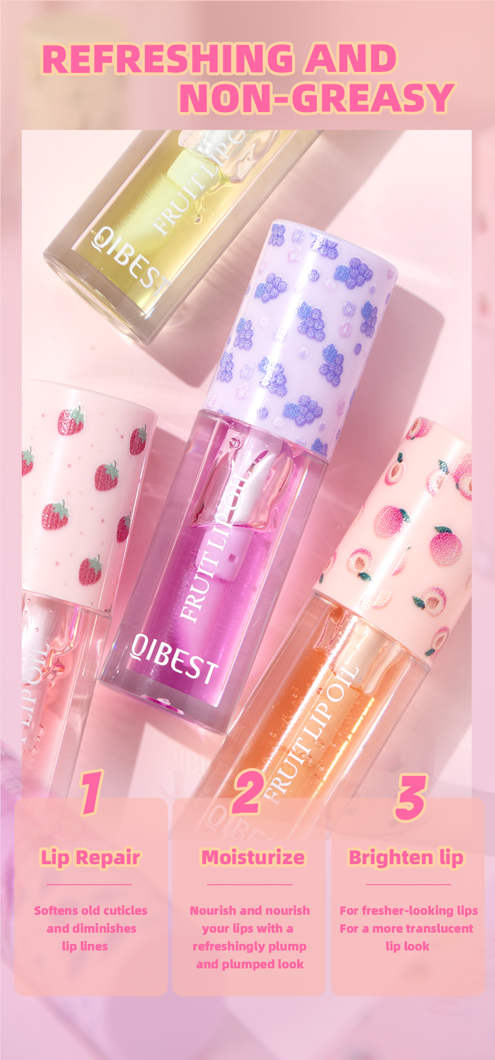 QIBEST Cross-border Mirror Lip Oil Fruit-flavored Moisturizing, Nourishing, Repairing, Translucent and Anti-dryness Lip Cracking Honey Makeup undefined