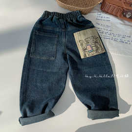 韩系童装哈伦牛仔裤秋季男女童时尚韩版校园休闲裤宽松儿童牛仔裤