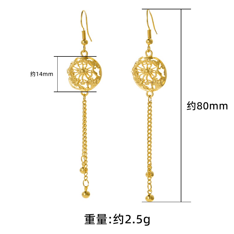 Nuevo dragón de oro de Vietnam y Fénix tallados pendientes huecos largos de borla de estilo chino festivo de las mujeres suministro directo de fábrica