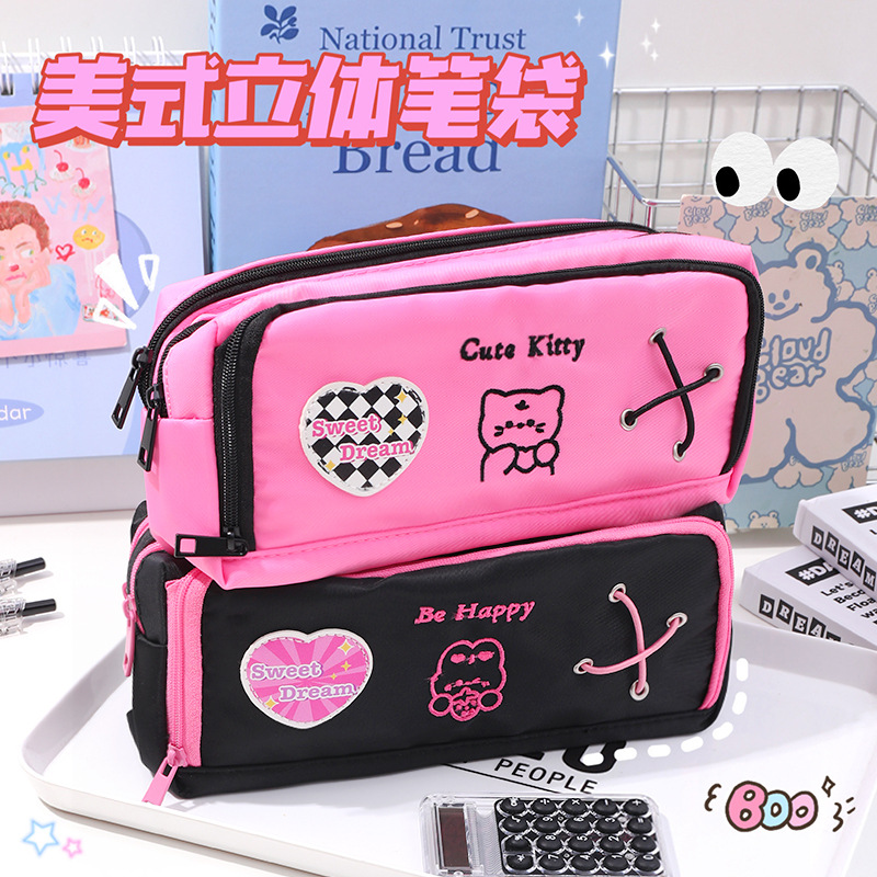 2024 inicio escuela temporada gran capacidad lápiz estudiantes americano papelería caja portátil clasificación bolsa niñas lápiz caja al por mayor