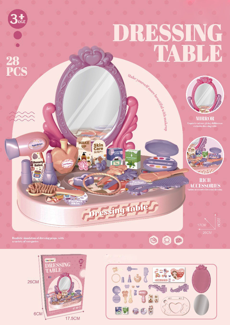Mesa de maquillaje de casa de juegos transfronteriza simulación princesa niña tocador para niños joyería decoración conjunto de juguetes al por mayor
