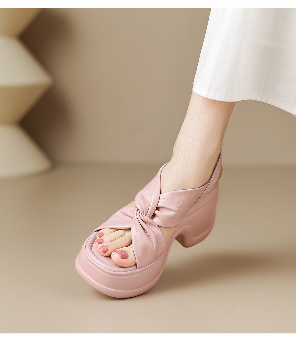 Sandal nữ đế xuồng cao gót quai chéo hở mũi phong cách La Mã — Hồng nhạt, màu trắng ngà chi tiết 13