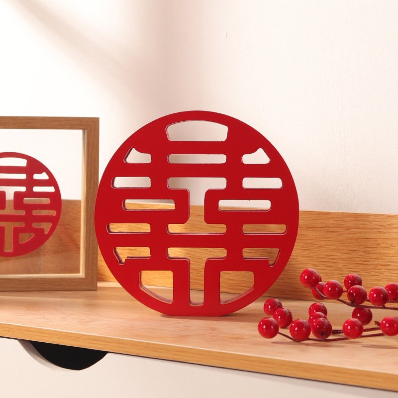 Chinese-style wooden double happiness ornament engagement wedding room decoration home decoration craft artifact